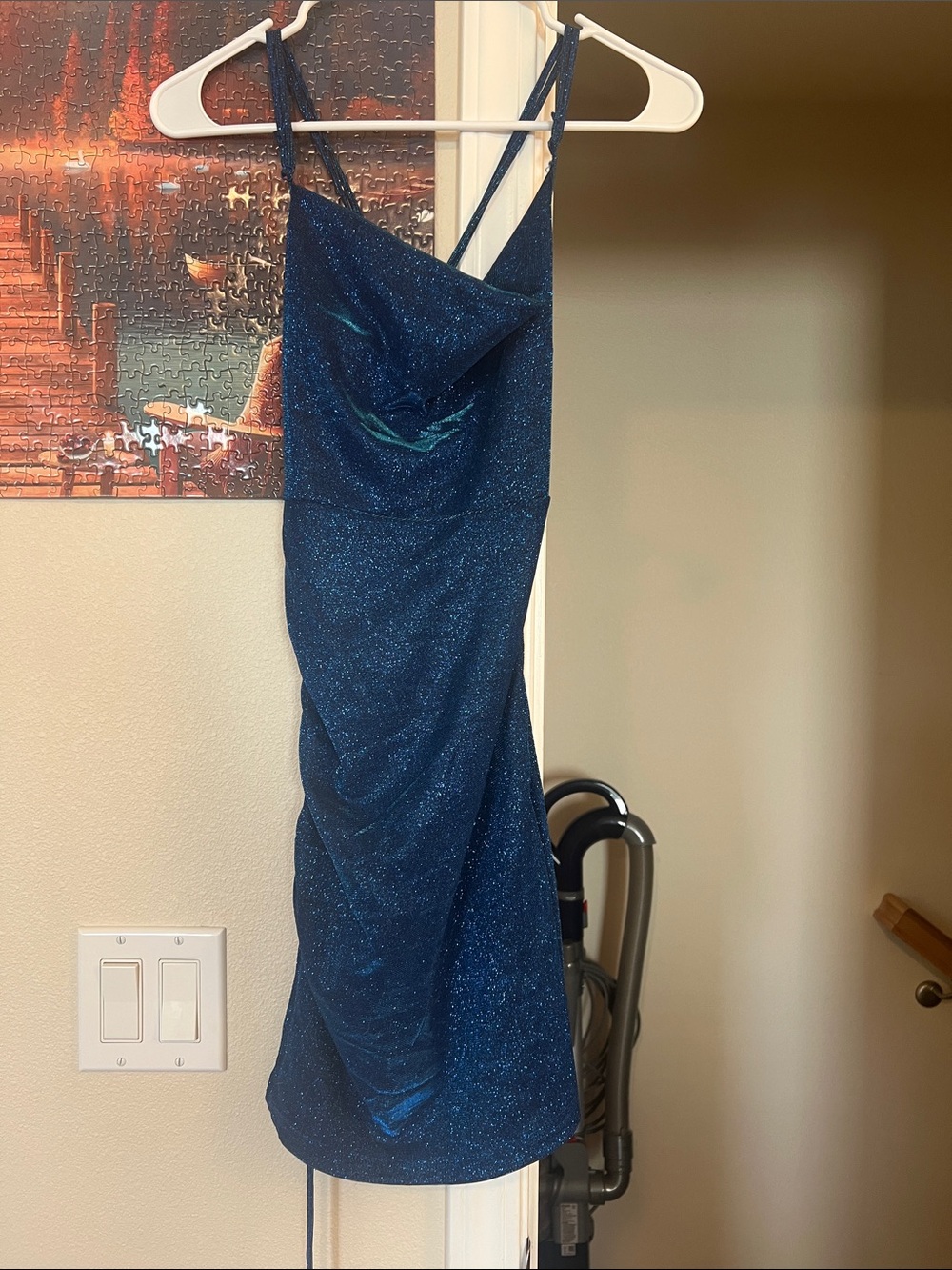 SHEIN Sparkle Navy Blue Cowl Neck Slip Dress